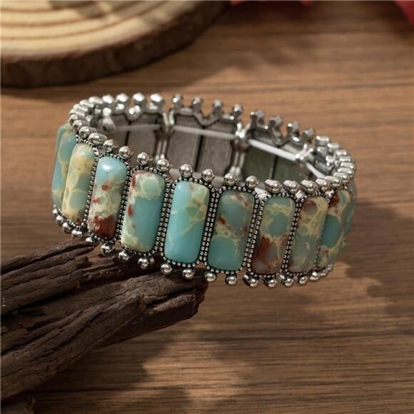 Turquoise Jewelry Set Necklace Earrings Bracelet Ring Boho Western Cowgirl Gift - Picture 7 of 8